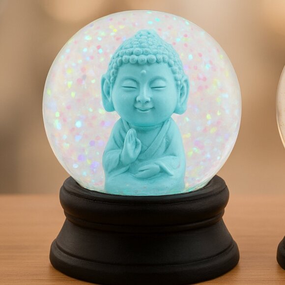 Buddha Snow Globe: Buddha Gold or Turquoise Glitter, Black Base (Choose Cololr) - Picture 3 of 3